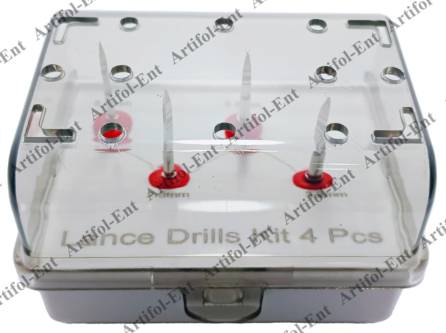 Long Lance Pilot Drill Kit – 4-Piece Silver Implant Positioning Drills with Laser Markings & Plastic Holder – #OS1066