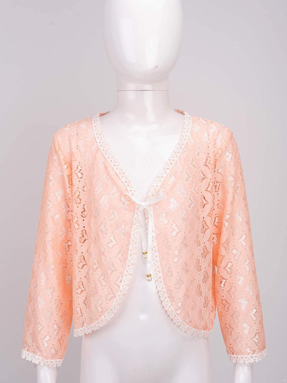 Oyolan Kids Girls Ruffled Long Sleeve Lace Hollow Floral Simple Cardigan Shrug Top Bolero Cardigan Shrug