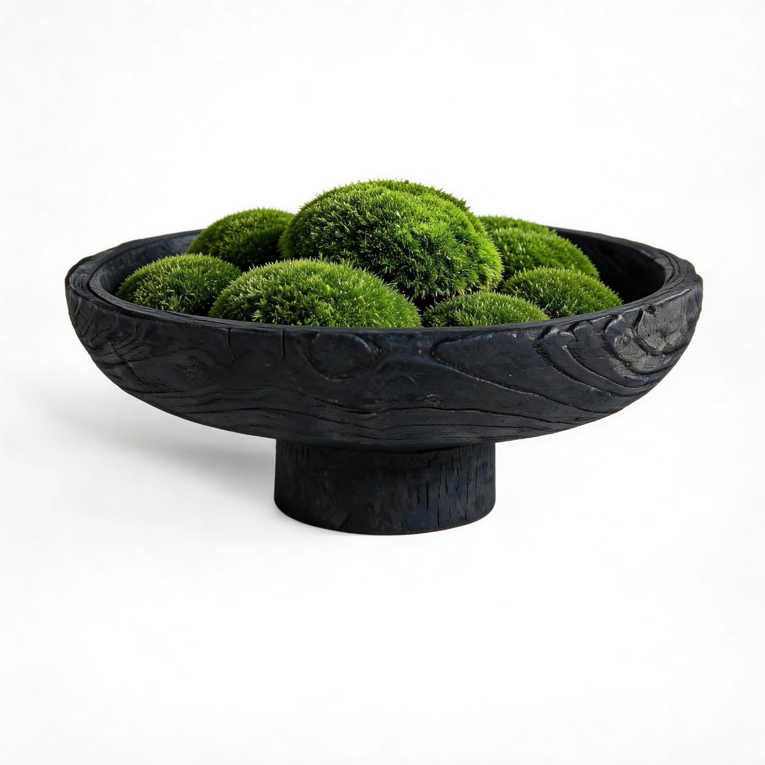 Moss Bowl Wooden Decorative Bowl, Wabi Sabi Wood Bowl for Coffee Table Centerpiece Decor, Wooden Dough Bowl Style, Minimal Table Decor (Flat Bowl)