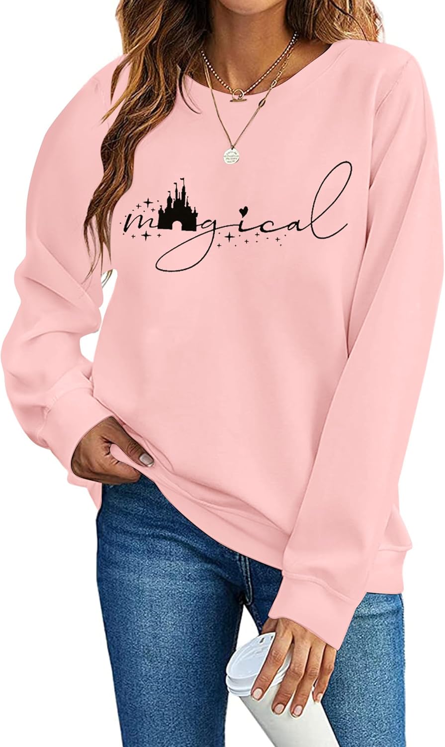 UNIQUENOE Magic Kingdom Sweatshirts for Women Magical Tshirt Family Vacation Tee Castle Graphic Long Sleeve Tops