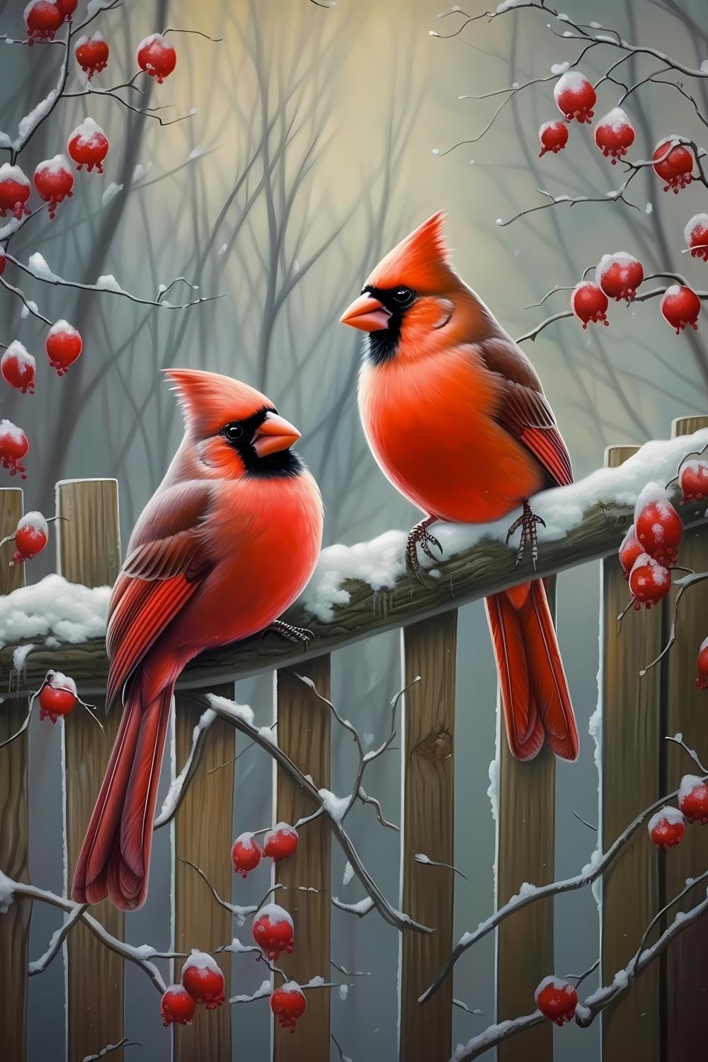 CUEAEAD Couple Red Cardinals On Branch Diamond Painting Kits for Adults,DIY 5D Round Full Drill Animal Diamond Art,Very Suitable for Home Leisure and Wall Decoration 16x20 inch