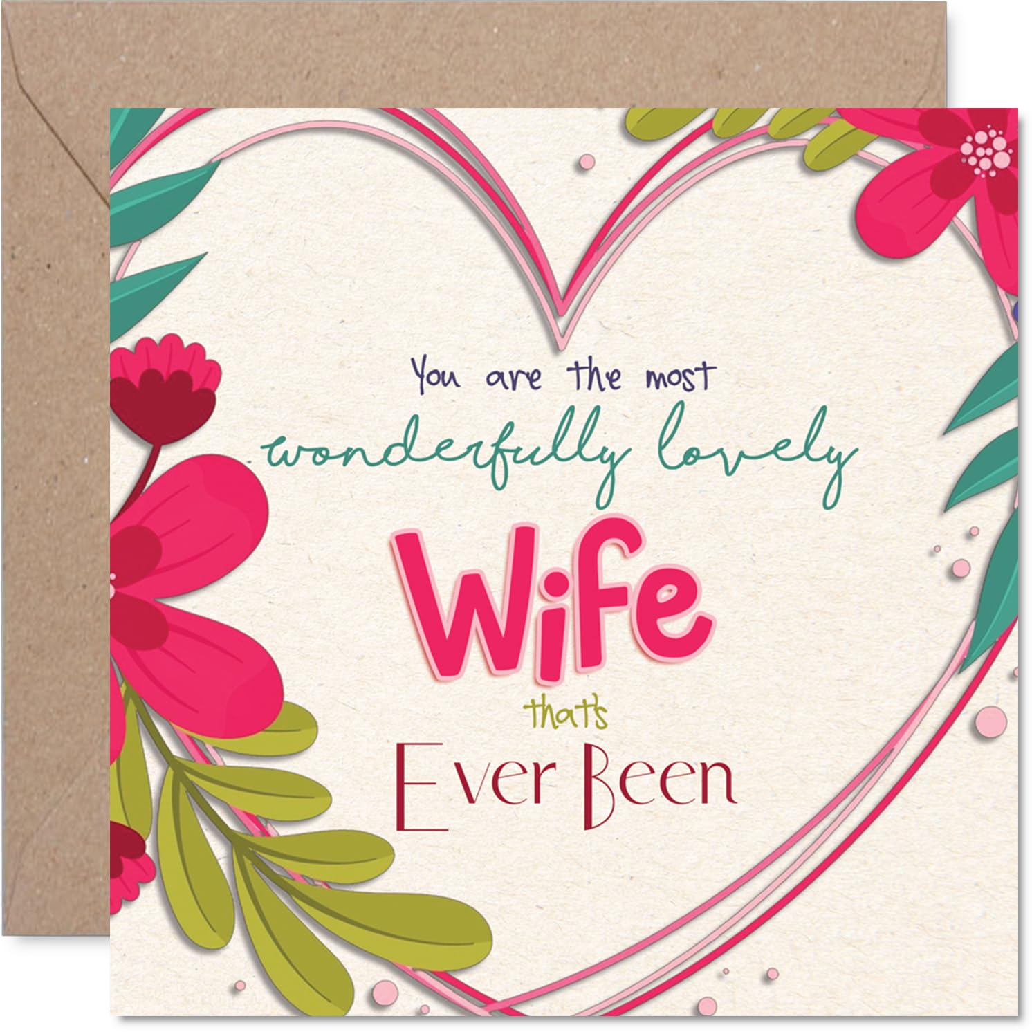Wife Birthday Card - The Most Wonderfully Lovely - Happy Birthday Card for Wife from Husband Partner, 145mm Colourful Floral Design Bday Greeting Cards