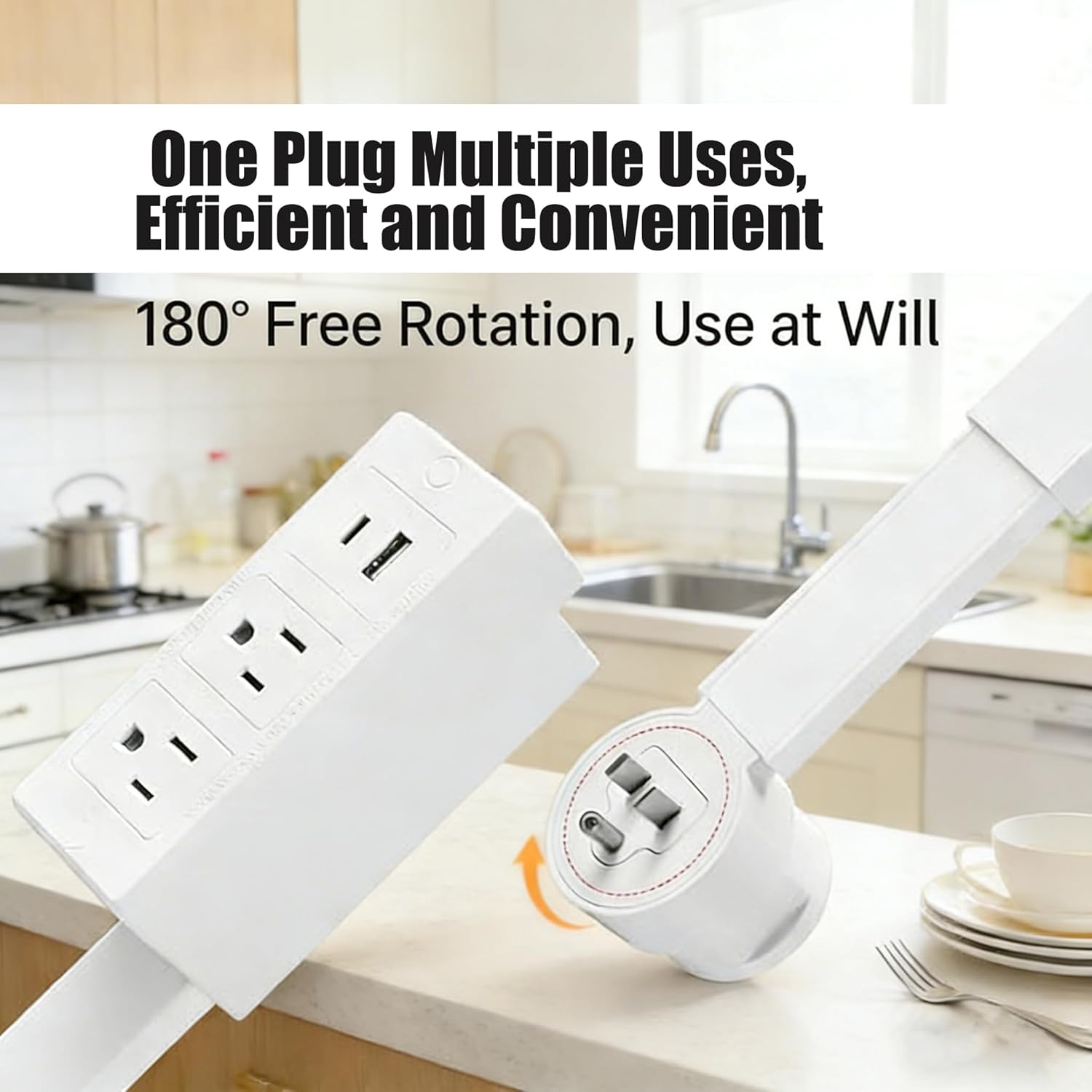 Electrical Outlet Extender Stick,180° Rotating Outlet Extender, Adjustable 44–70cm Electrical Outlet Extension with USB-C/USB-A Ports and 2 AC Outlets, Use Behind Couches,Nightstands,Desks,More
