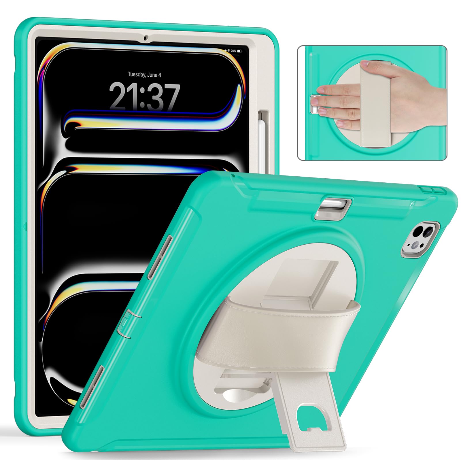 Coque iPad Pro 13 M5抗震防摔 coque de protection verte avec dragonne - 8