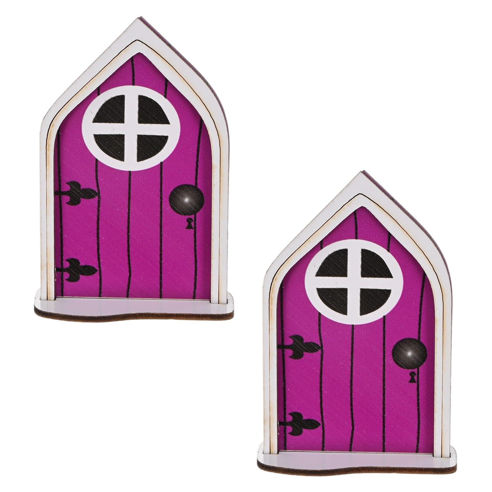 M METERXITY 2-Pack Fairy Door, Wooden Miniature Fairy Garden Door Outdoor [Deep Purple]