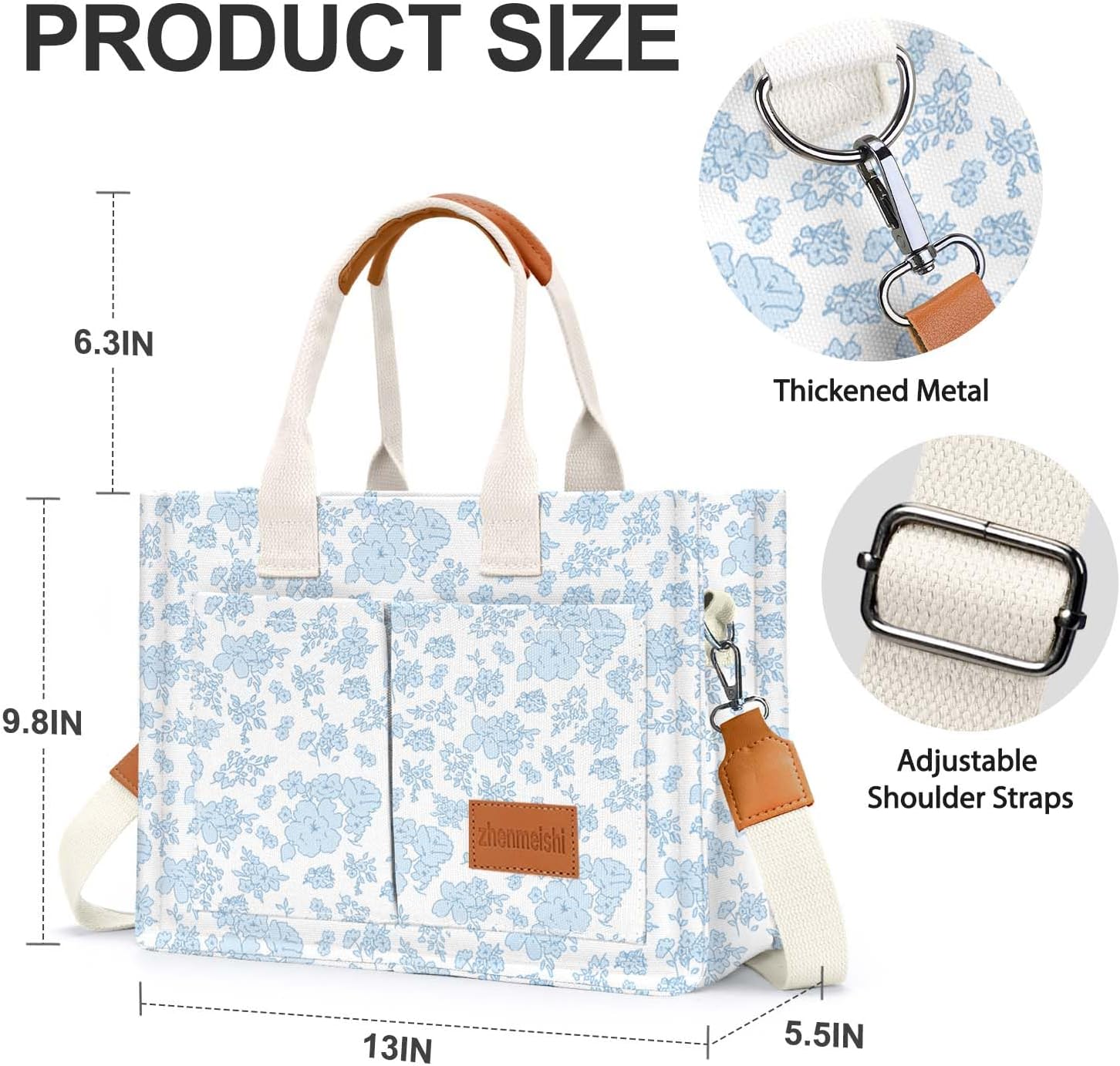 Canvas Tote Bag for Women with Pockets Crossbody Bag Tote Shoulder Handbags Casual Work Bags Everything Tote Bag