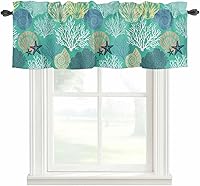 Vista 27 de Cenefa de amarre para ventanas, cortinas náuticas costeras de coral oceánico, cenefas con bolsillo para barra, tratamientos para ventanas