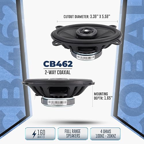Miniatura 3 de ORION Cobalt Series CB462 - Altavoces coaxiales de 2 vías para automóvil, 160 W, 4 ohmios, rango completo, graves mejorados, cono de polipropileno y
