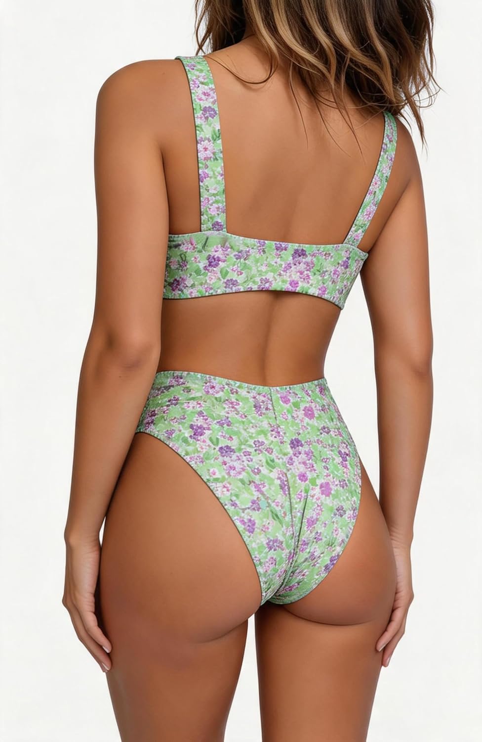  Bikini Set for Women Solid V Neck Knot Front Push Up High Leg Thong Two Piece Swimsuit thumbnail
