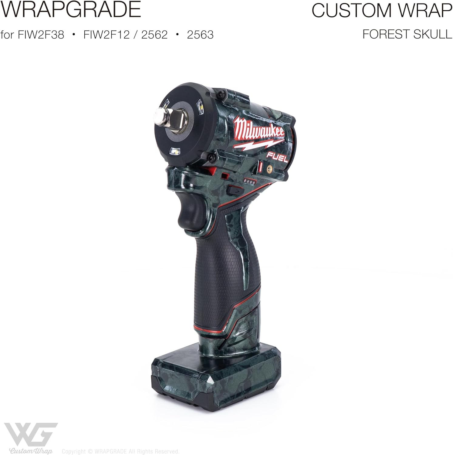 WRAPGRADE Custom Tool Skins Compatible with Milwaukee M12 Fuel Impact Wrench (Model 2562/2563) (Forest Skull)