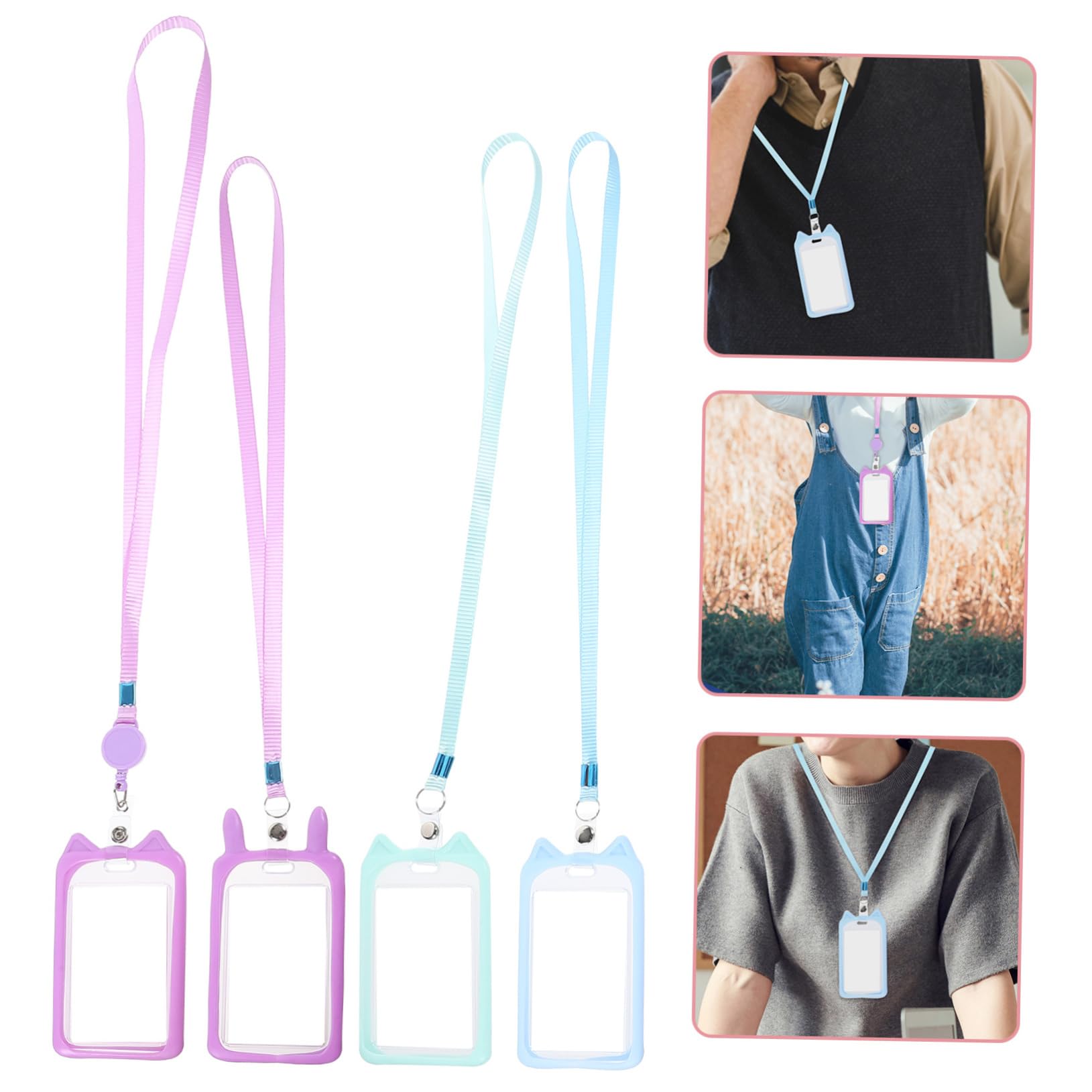 Operitacx 20piezas Titular De Identificación De Cartoon Con Lanyard Funda Para Tarjetas De Nombre Para Transporte Público Trabajo y Escuela Gato Mezcla De