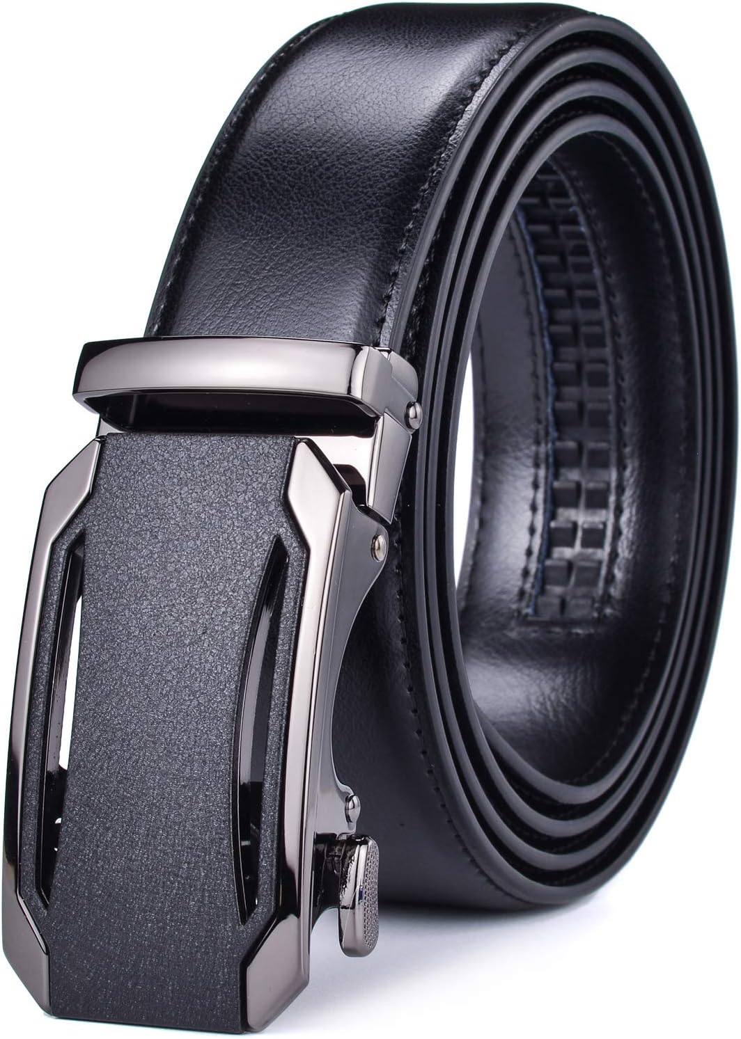 Beltox Men Leather Belt w Slide Ratchet Interchangeable Buckle