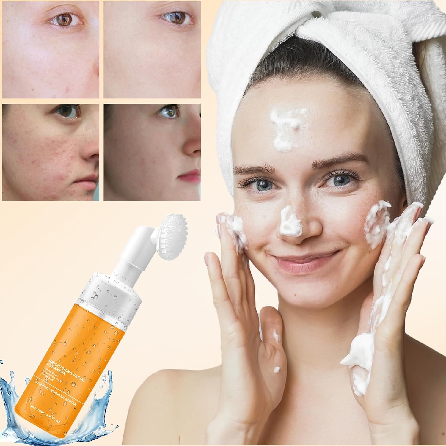 Turmeric Wash and Care Two Piece Set, Tuemeric Facial Cleanser & Turmeric Soap Combo, Turmeric Cleansing Mousse,For All Skin Types （1PCS Turmeric Wash+1PCS Turmeric Soap）