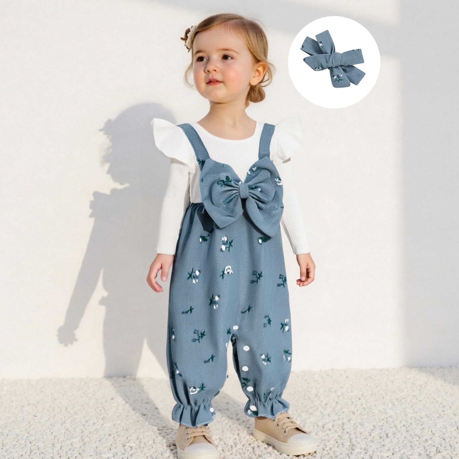 Baby Mädchen Outfits Langarm Tops Schleife Blumen Druck Outfit Set Kleinkind Herbst Kleidung 0-6 Monate