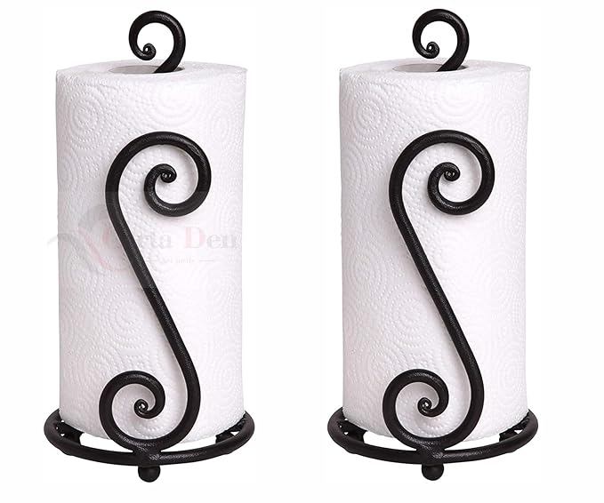 CartaDen Tissue Paper Roll Stand Organizer and Dispenser for Bathroom, Vanity, Shelf, Cabinet Organization - Tissue Paper. (Black Curvy Set of 2)