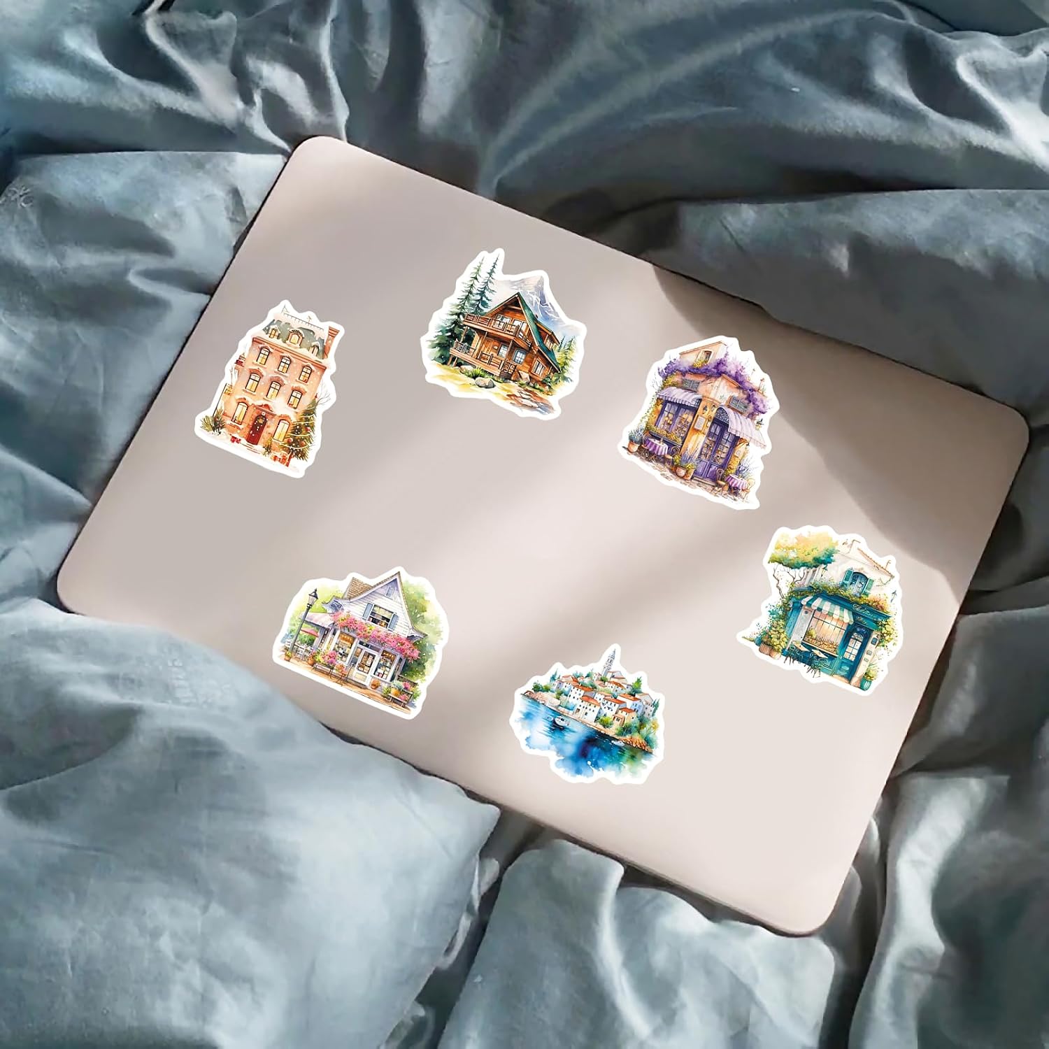 Cottagecore Aesthetic Town Scenery Stickers for Laptop,Vinyl Decals image 4