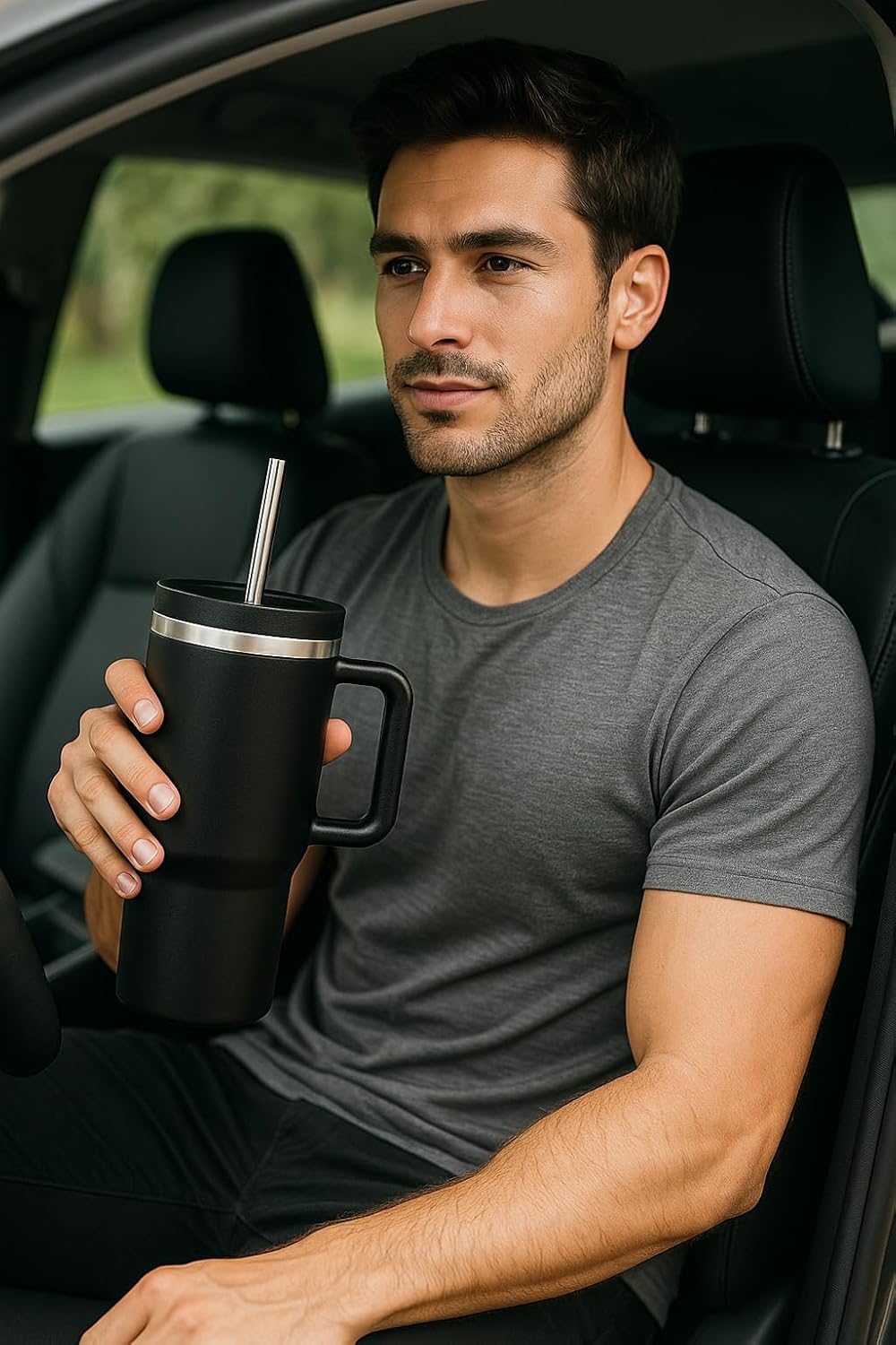 40 oz Tumbler with Handle & Straw Lid – Stainless Steel Insulated Travel Cup for Hot & Cold Drinks - Image 3