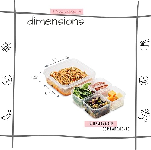 Miniatura 4 de Almacenador de alimentos para almuerzo Komax Biokips  Separadores para 4 compartimentos de 23 onzas. Recipiente hermético, impermeable, con tapas de