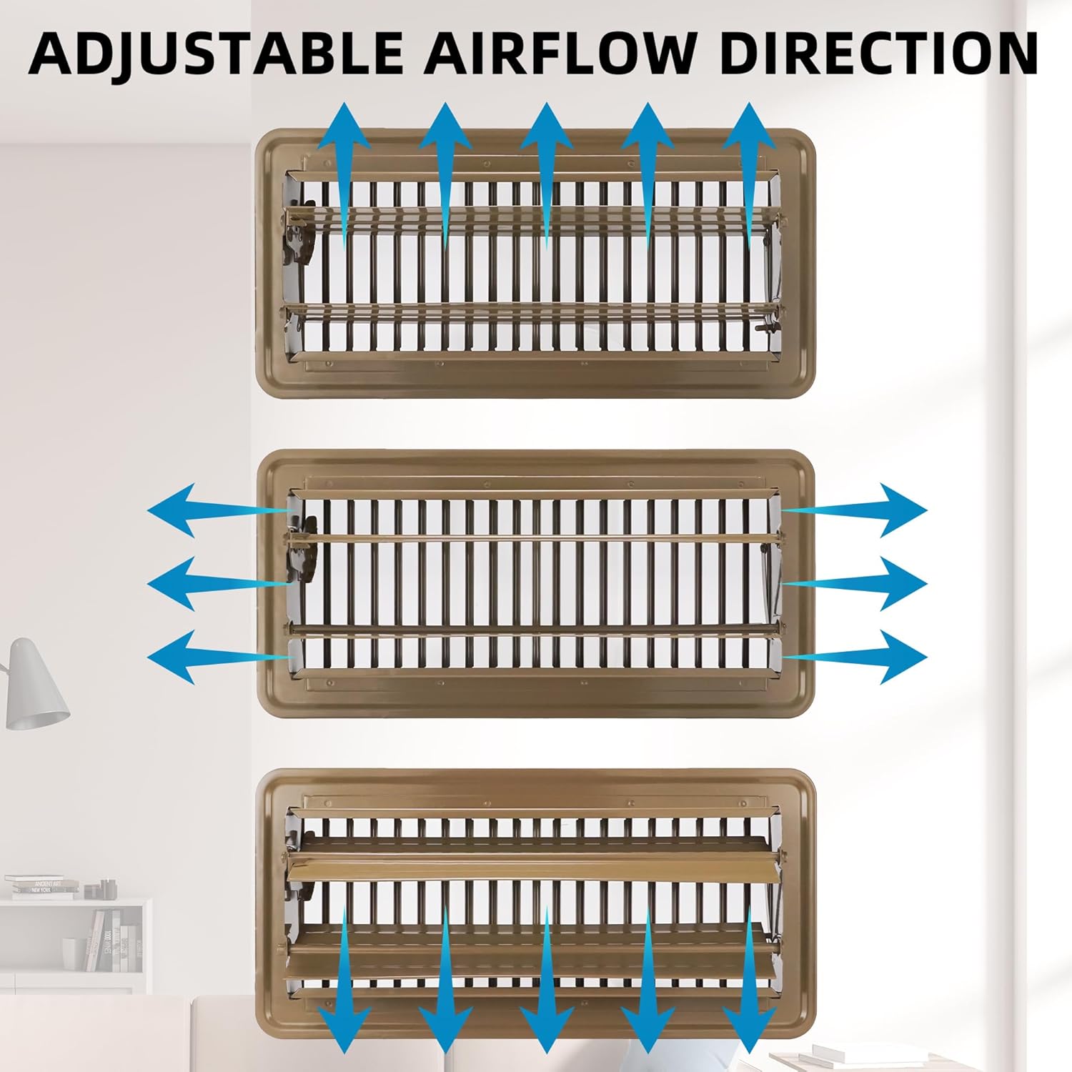 Floor Register 6 x 12 Inch 2 Pack, Floor Vent Covers for Home Floor, Sidewall, Premium Finish Air Vent Cover with Easy Adjust Air Supply Lever, Brown