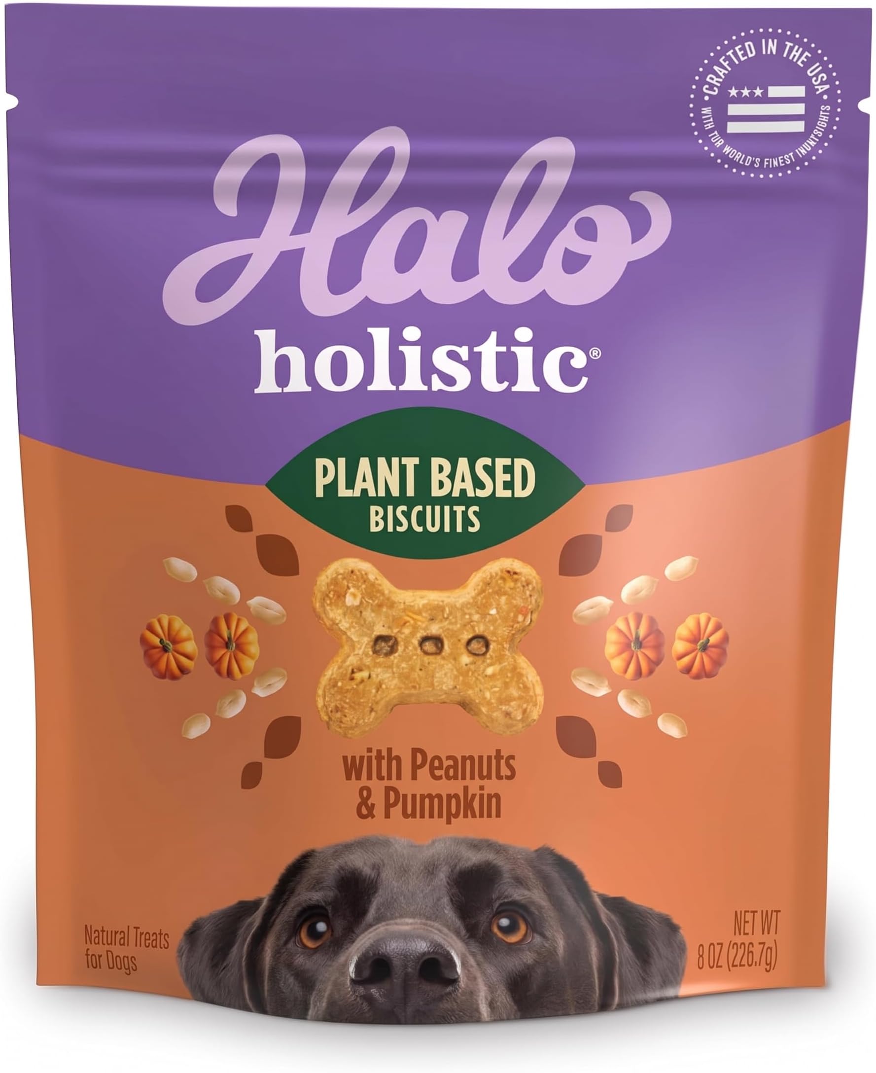 Halo Holistic Plant-Based Dog Treats, Peanuts & Pumpkin, 8 oz