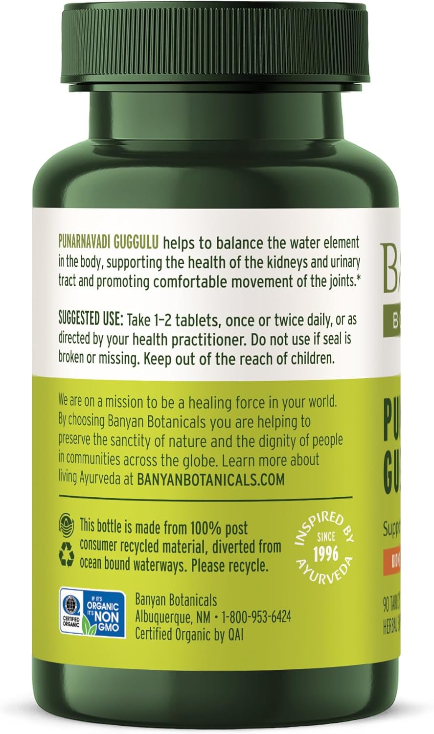 Banyan Botanicals Organic Punarnavadi Guggulu Tablets – Organic Joint Supplement – Supports Healthy Function of The Kidneys and Urinary System* – 90 Tablets – Non-GMO Sustainably Sourced Vegan* - Image 7