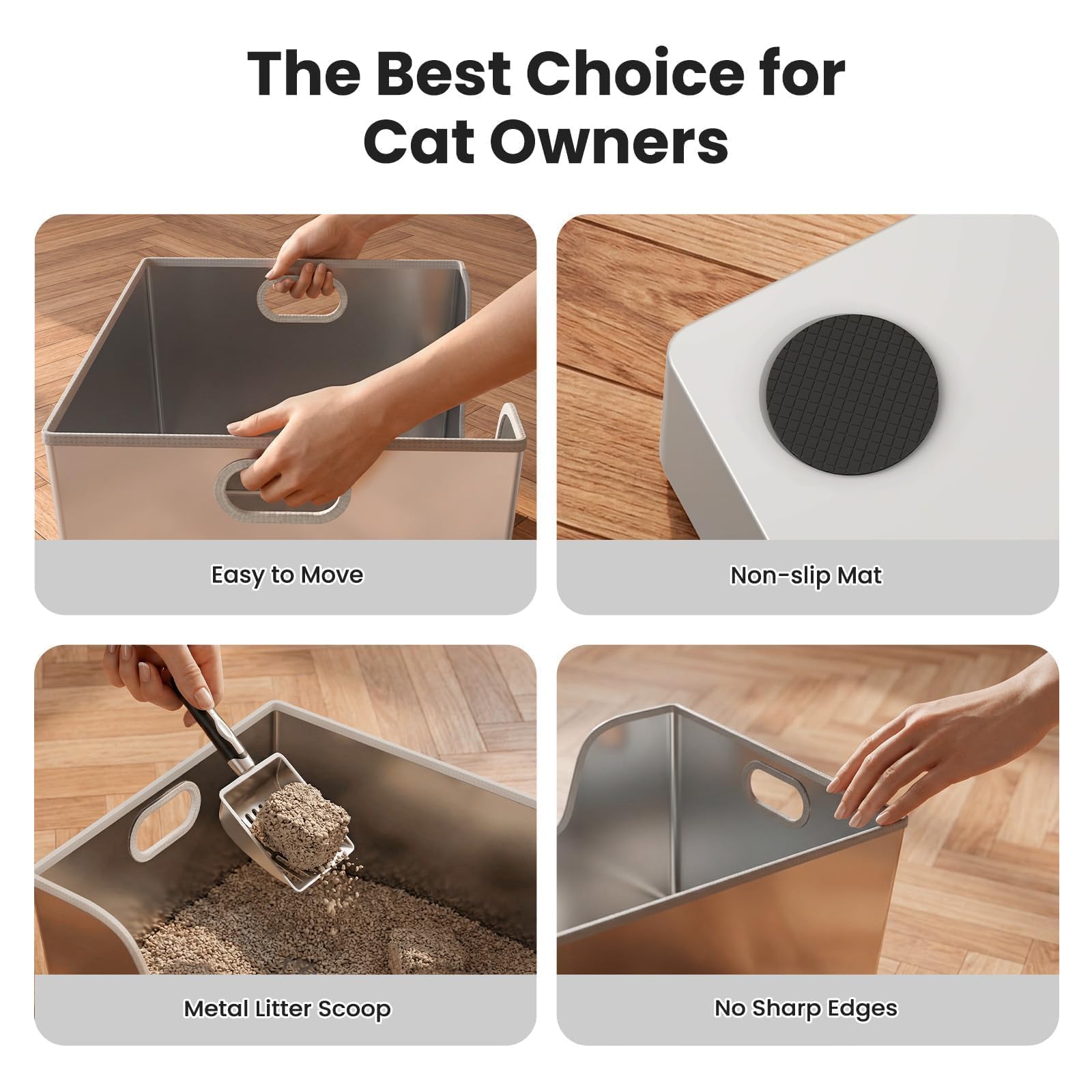 40L XXL Stainless Steel Cat Litter Box with High Sides,XXXL Metal Maine Coon Litter Box with Tall Walls for Big & Multiple Cats,One-Piece Deep Litter Box with Low Entry,Anti-Leakage,Non-Sticky - image 6