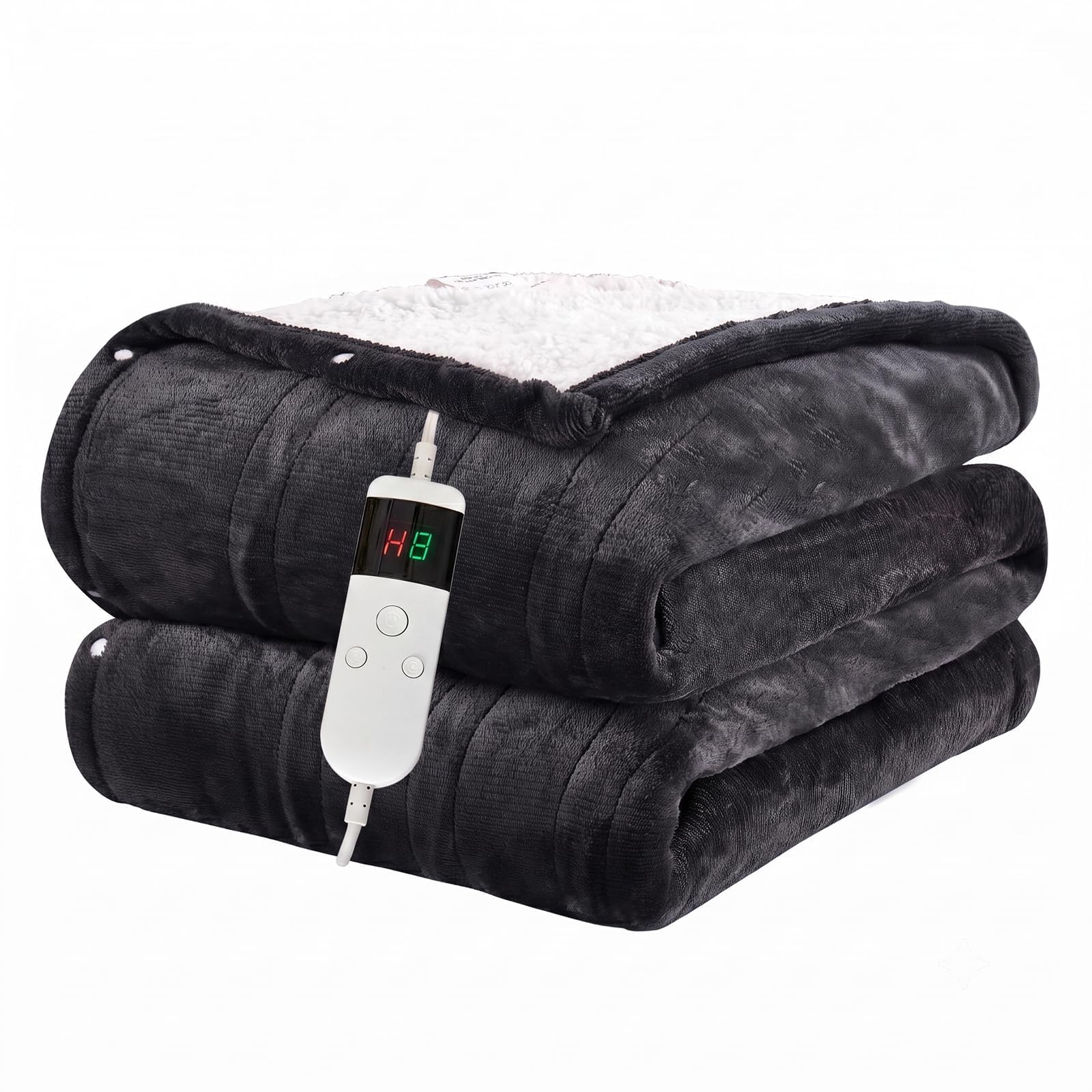 PENGZHU TECHNOLOGY Heated Blanket 130×160cm Electric Blanket, 10 Heating Settings, 1-8h Timer overheat Protection, Machine Washable, Flannel & Sherpa Full Body Warming, Electric Throw Blanket for Sofa