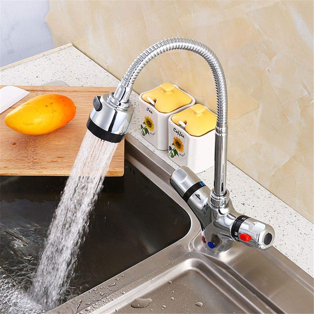 Grifo De Cocina Termostático Giratorio De 360 ​​Grados Grifo De Latón Macizo Ajustable Mezclador De Temperatura Constante Grifo Monomando Grifo Monomando De Cromo Grifo Con Aireador