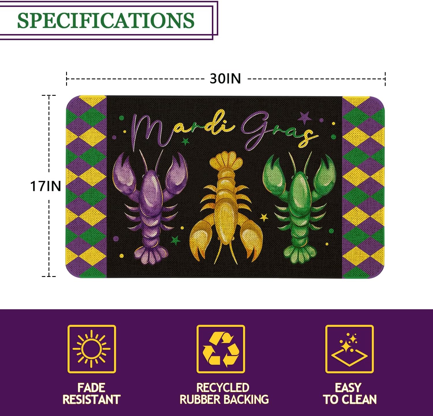 Mardi Gras Welcome Door Mat 30x17 Inch Carnival Doormat for Indoor Outdoor Entrance Non-Slip Washable Floor Mats Mardi Gras Home Party Decor Rugs