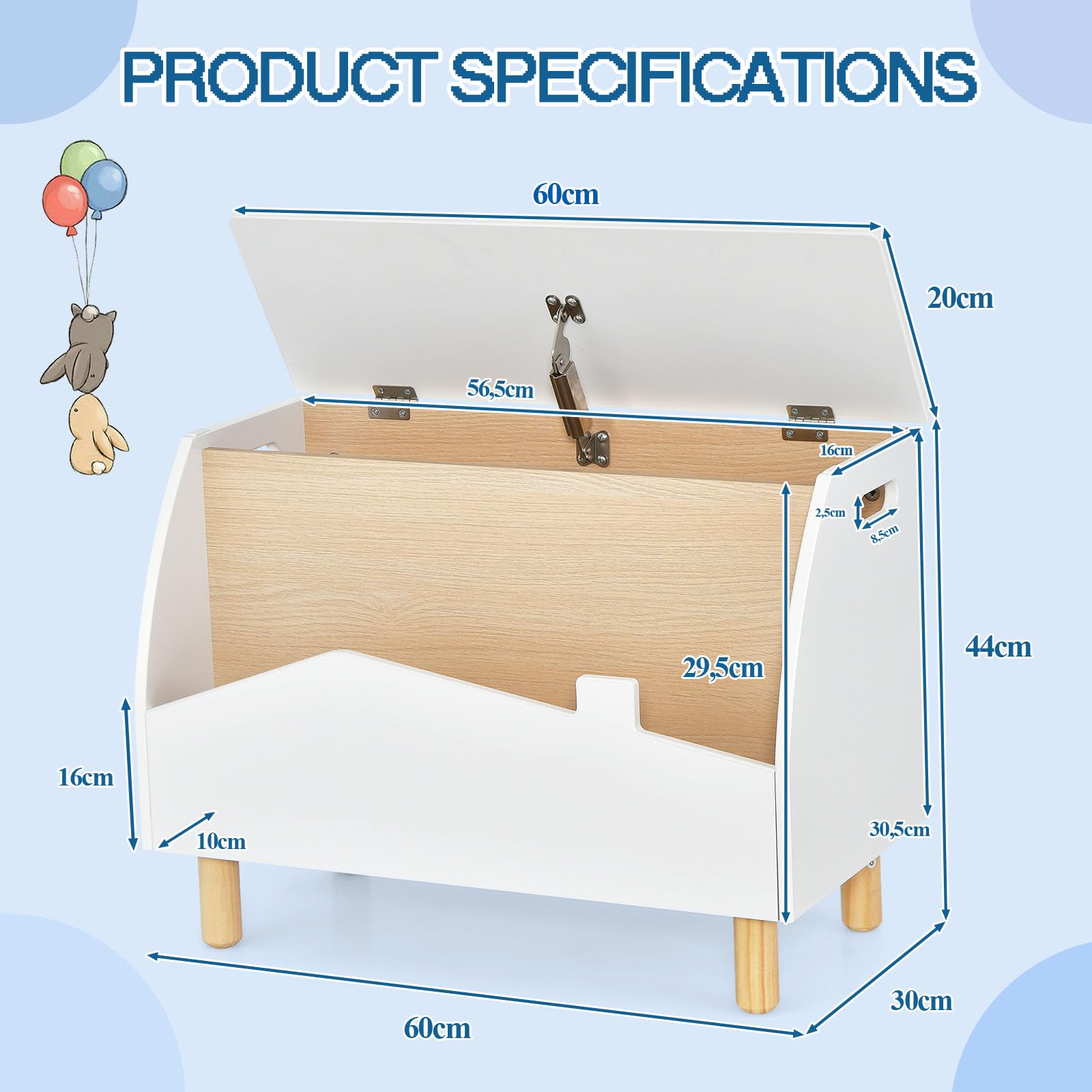 SOARS Libreria 2 in 1 per bambini e giocattoli, scatola per giocattoli con coperchio e ripiano aperto, scaffale per bambini con gambe in legno massello, scaffale per la cameretta dei bambini