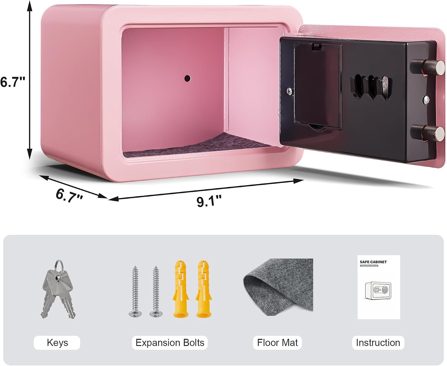 Marcree 0.23 Cubic Small Safe Box for Home, Mini Digital Safes for Kids | Security Cabinet Safes with Cutting-edge Bending, Electronic Safe with Key, Lock Box for Money, 6.7x 9.1x 6.7 Inches, Pink