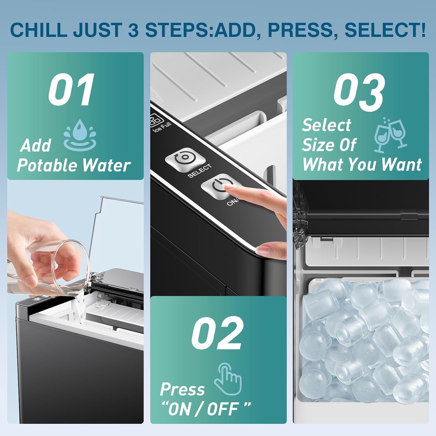 Ice Makers Countertop, 9 Ice Cubes in 6 Mins Portable Ice Maker, 2 Sizes of Bullet Ice (S/L) Small Ice Machine for Home Kitchen Camping (Slate)