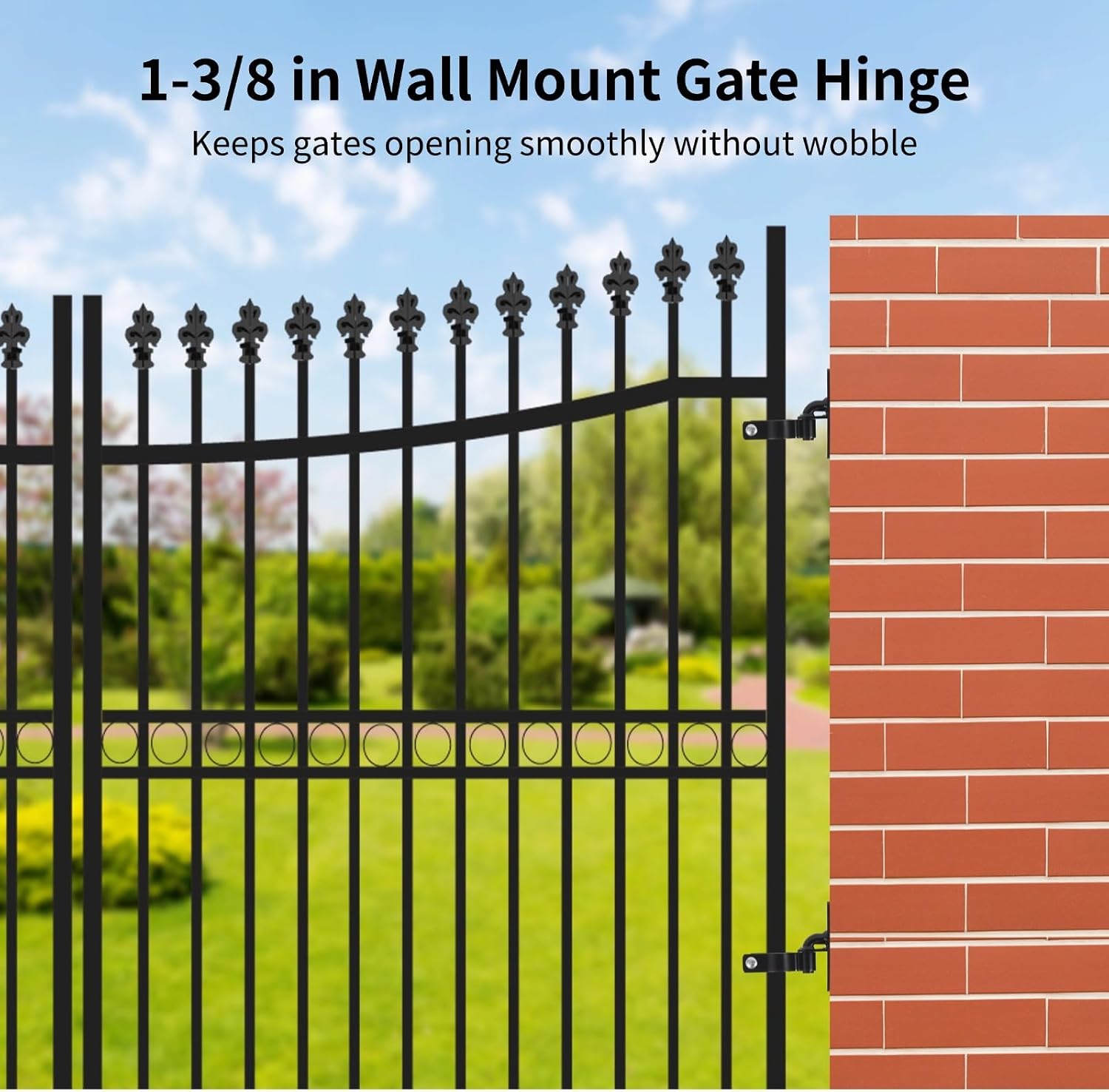 2 PCS 1-3/8 in Wall Mount Gate Hinge, Metal Chain Link Fence Post Hinges, Rustproof Metal Outdoor Gate Hinge, Heavy Duty Chain Link Fence Frame for Brick, Wood, Metal Wall