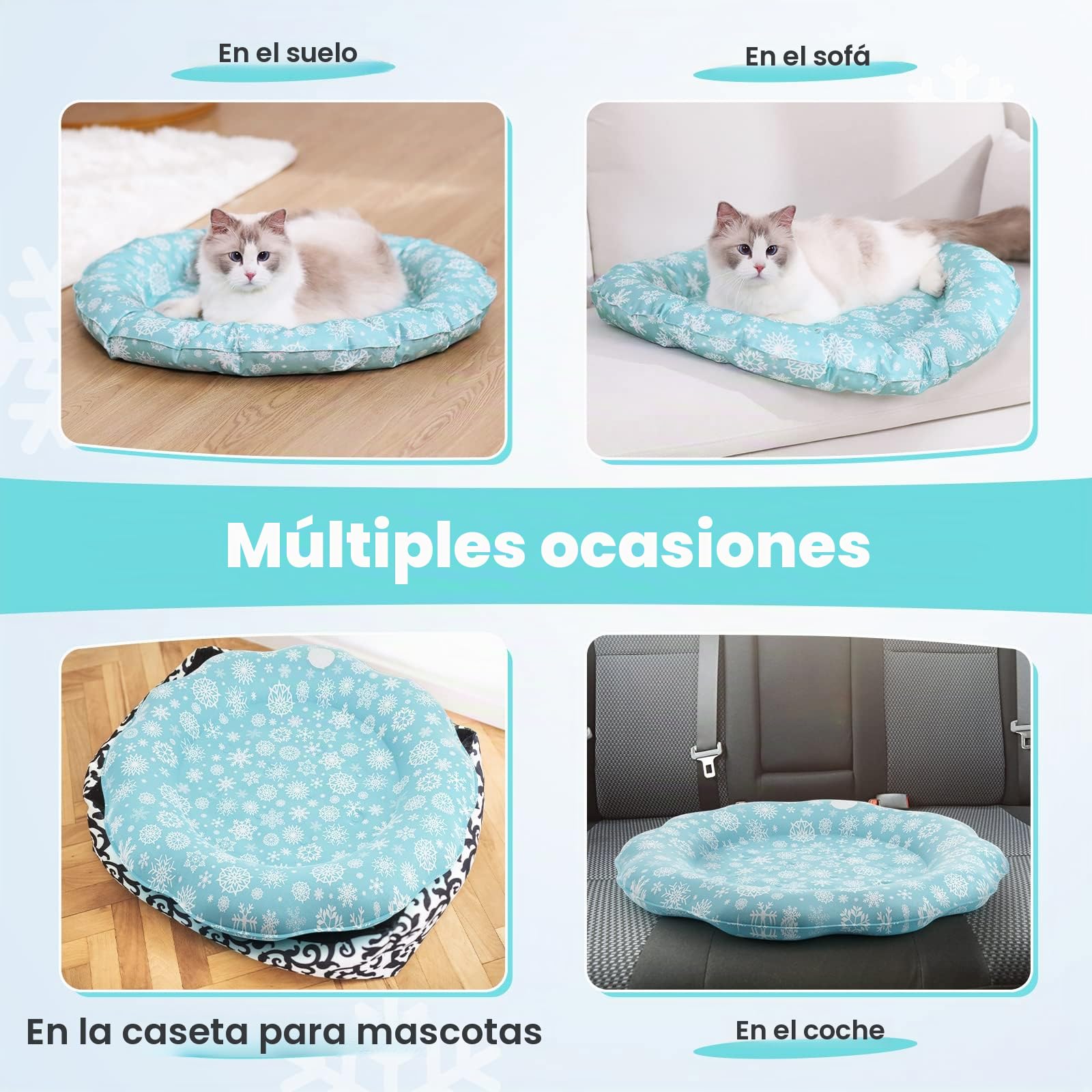 PETTOM - Alfombrilla refrescante de Gel para Perros y Gatos, Ideal para Perros pequeños y Gatos en Verano (Copo de Nieve con Almohada, Diámetro 57cm)
