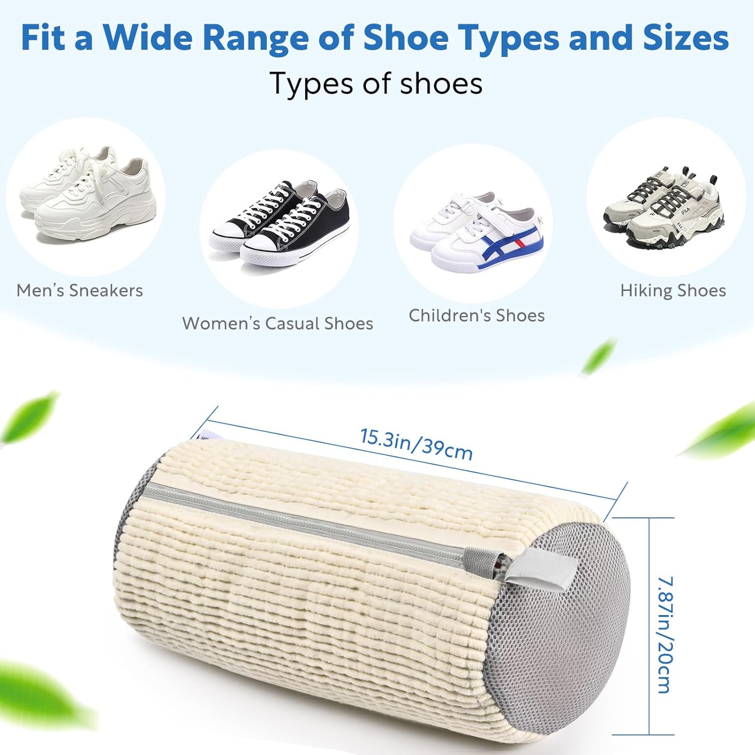 Shoe Bag for Washing Machine, Sneaker Cleaning Bag 2 PCS Set Pearl White, Fluffy Fiber Inside, Large Size Shoe Washing Machine Bag, 360 Laundry Bag for Tennis Gym Running Trainers Hiking