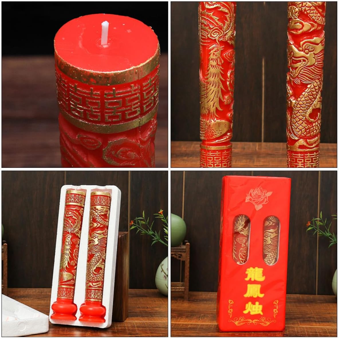 Chinese Wedding Candles Lightweight and Portable 1 Pair Dragon and Phoenix Design in Red Paraffin Wax for Marriage Room Layout Decor and Festive Celebrations