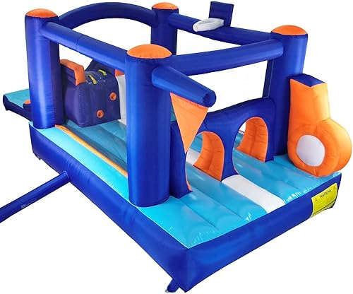 Miniatura 4 de Hapcap Castillo inflable de carrera de obstáculos con soplador de aire, toboganes dobles grandes con amortiguador de extensión, salto, túneles y