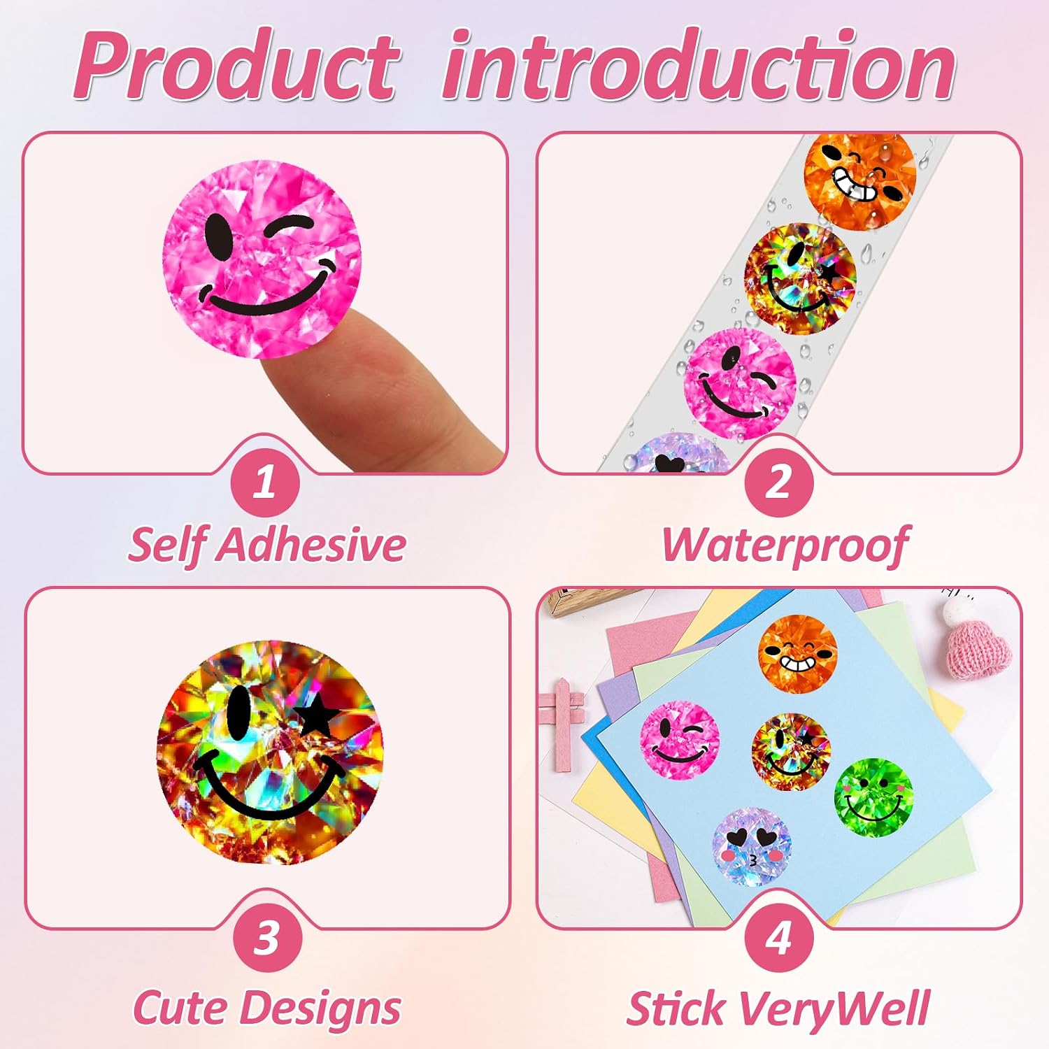 700Pcs Smiley Face Stickers for Kids Reward, 1 Inch 8 Colored image 5