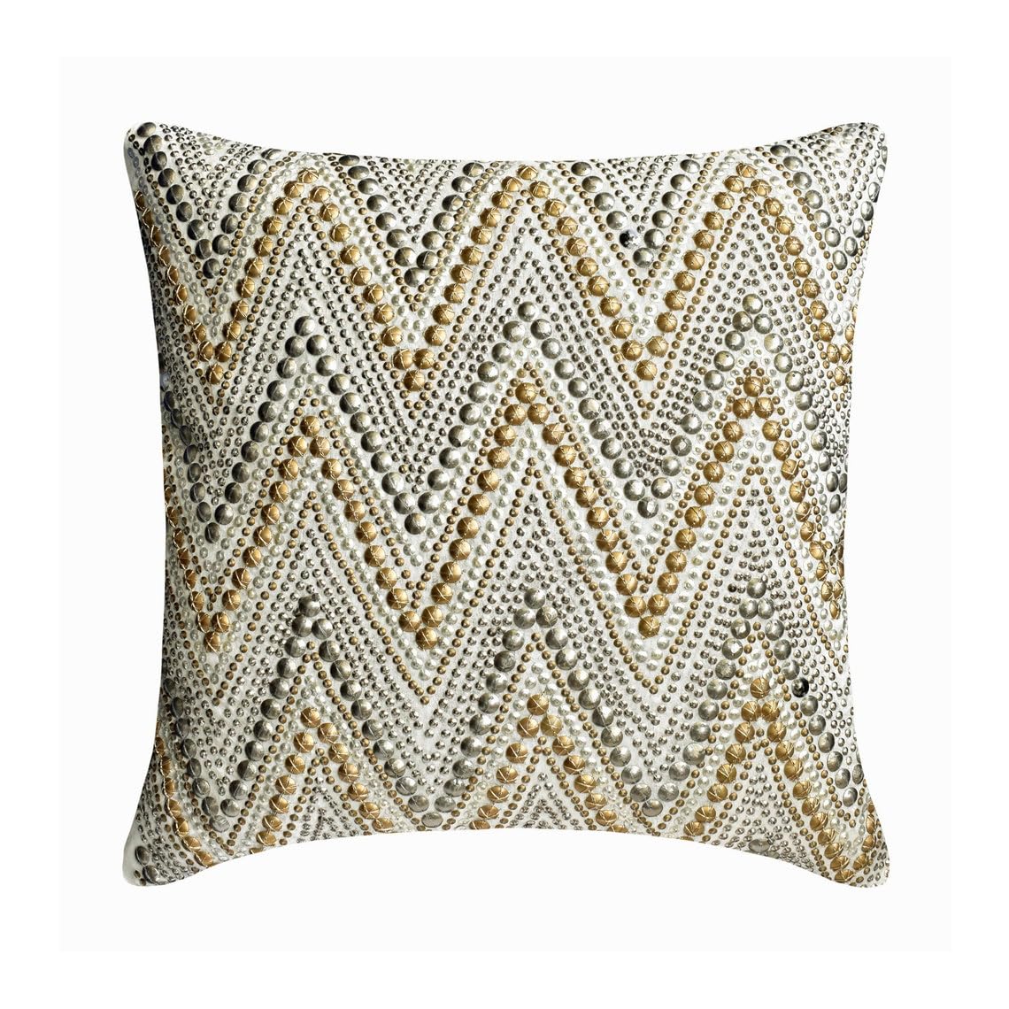 The HomeCentric Ivory, Gold & Silver 40x40 cm (16"x16") Toss Cushion Covers, Silk Chevron & Beaded Toss Cushion Covers, Geometric Pattern Modern Style - Chevron Spark โ image 1