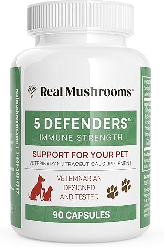 5 Defenders - Suplementos de hongos para gatos y perros para apoyo a la salud con Chaga, Shiitake, Reishi y seta de cola de pavo, cápsulas de polvo