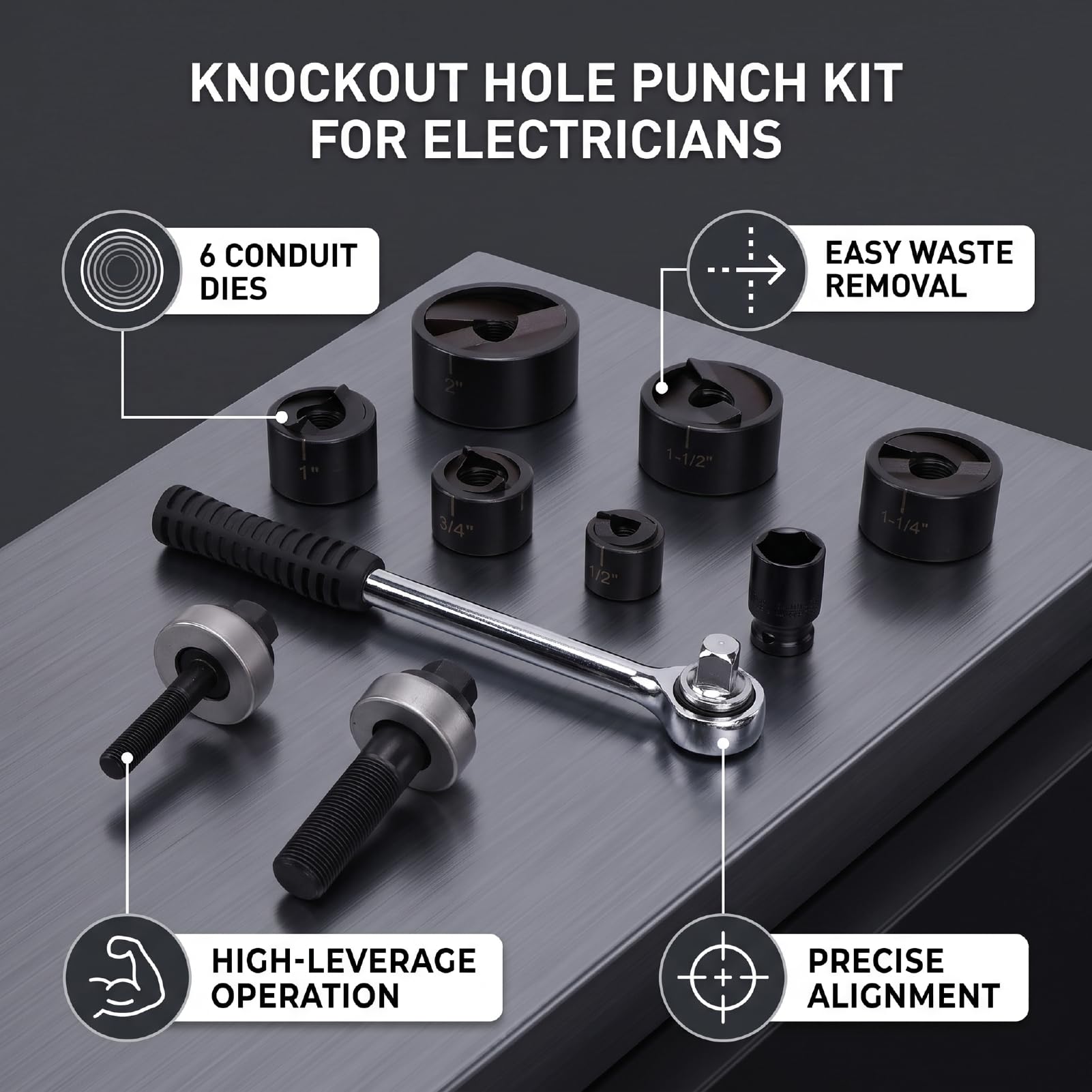 Kit de Sacabocados Manual, Acero CRV Duradero