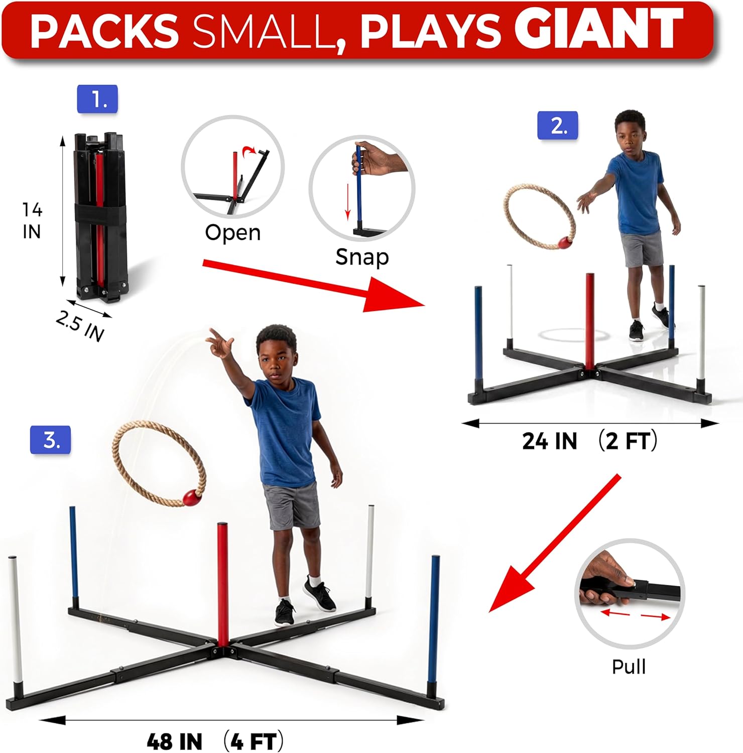 Giant Ring Toss Game for Adults & Kids - 48" Expandable Base with 10" Steel-Core Rings - Outdoor Backyard Lawn Games for Family Party, Camping & Tailgating - Scoreboard & Bag Included