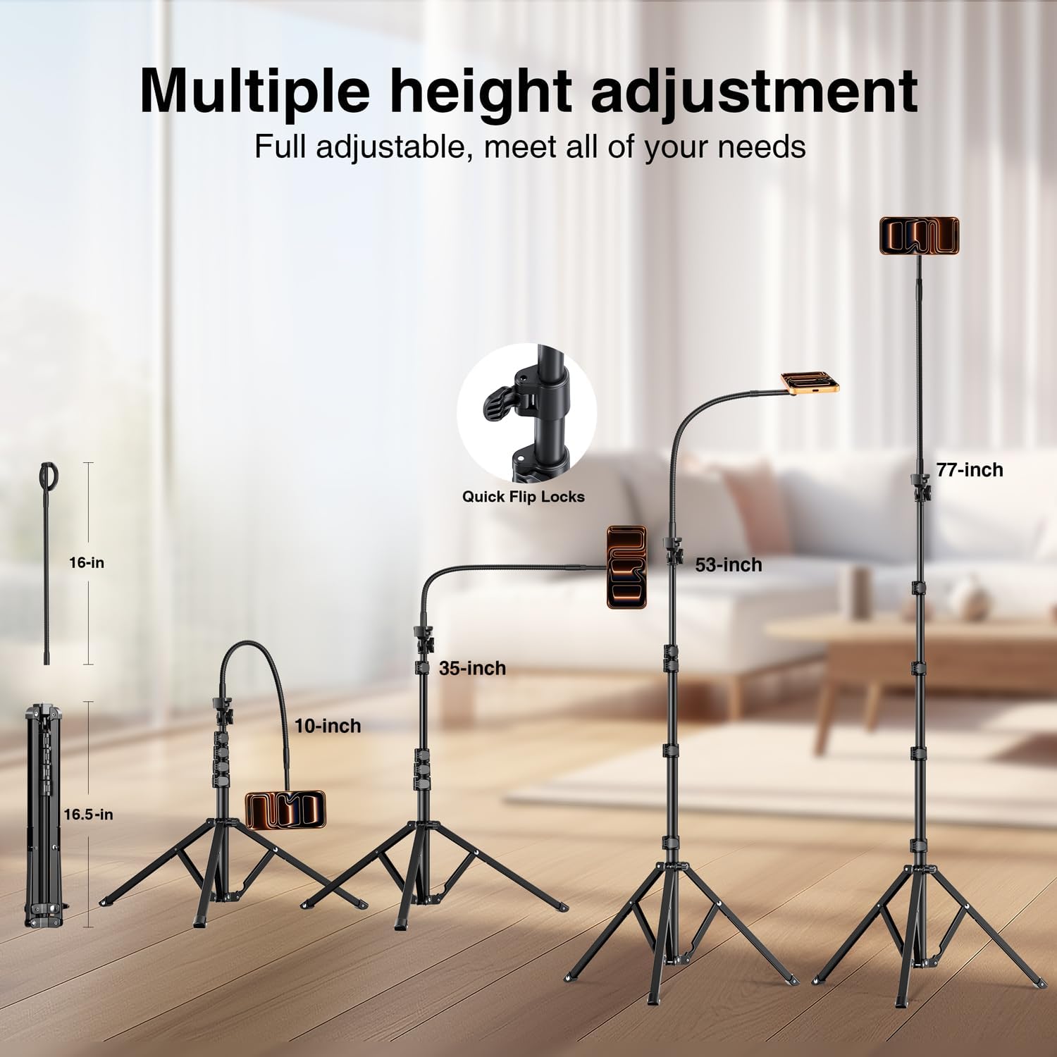 elitehood Magnetic iPhone Tripod Stand with Flexible Gooseneck, Magsafe Phone Stand for Video Recording Filming, Heavy Duty Aluminum Phone Tripod for iPhone 17 Pro Max / 17 Pro / 16 Pro Max