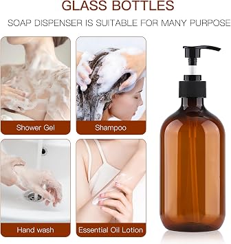 Soap Dispenser with Pump, 2 Pack Empty Refillable Pump Bottle Dispensers 500ml Bathroom Liquid Hand Dish Soap Dispenser Bottles Containers Plastic Pumps Bottle Dispensers for Bathroom Kitchen (Amber)