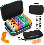 Monthly Pill Organizer 2 Times a Day,Month Pill Box Organizer with 32 Daily Compartments,30 Days Pill Holder with Hard Travel Case Pill Case Vitamins Case+Portable 7-Day Travel Medicine Organizing Bag