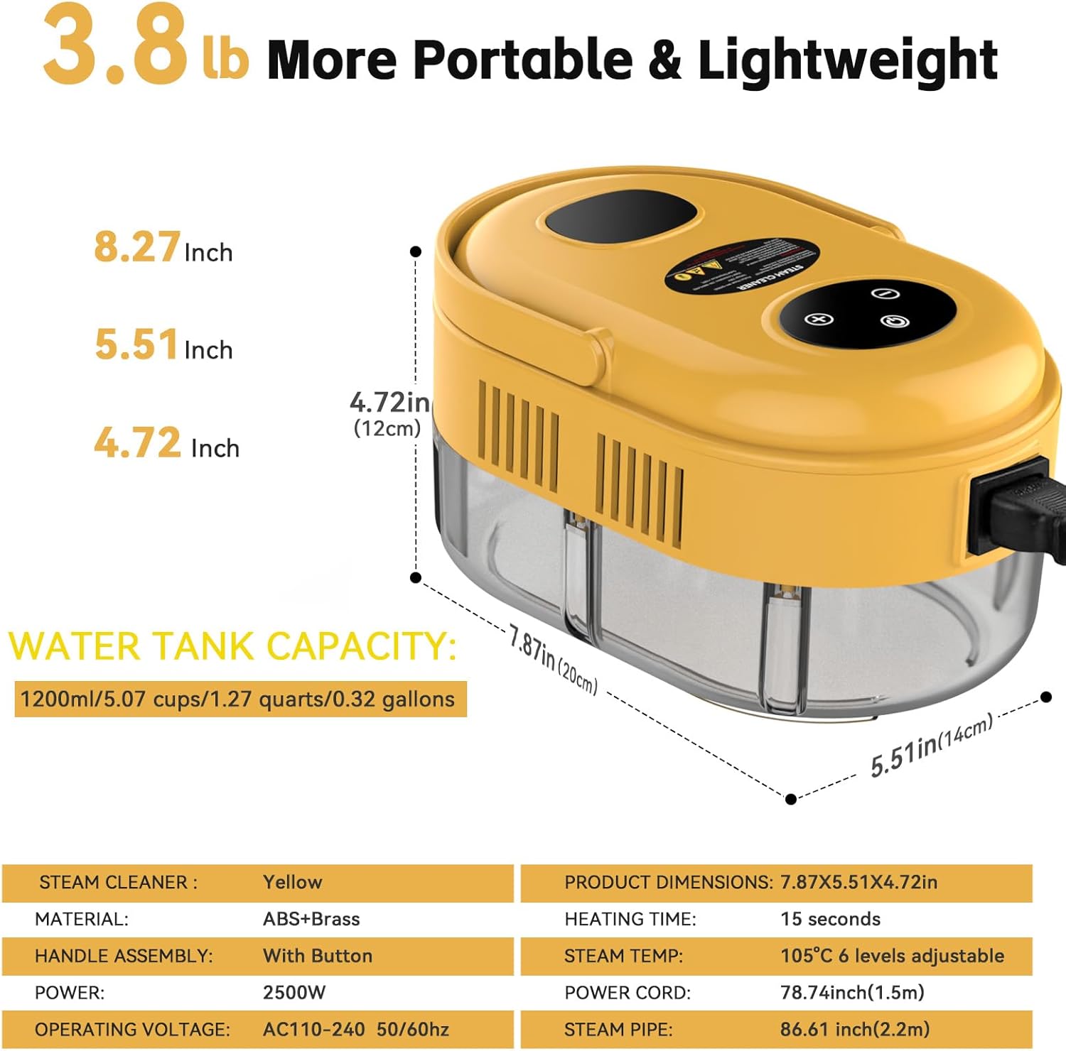 Steam Cleaner with 3-Level Adjustable Handle, 10s Fast Heat-Up, 2500W Pressurized Steamer for Home Cleaning, Handheld Steam Cleaner for Grout, Tile, Couch, Car, Grease, 41oz Tank - Image 7