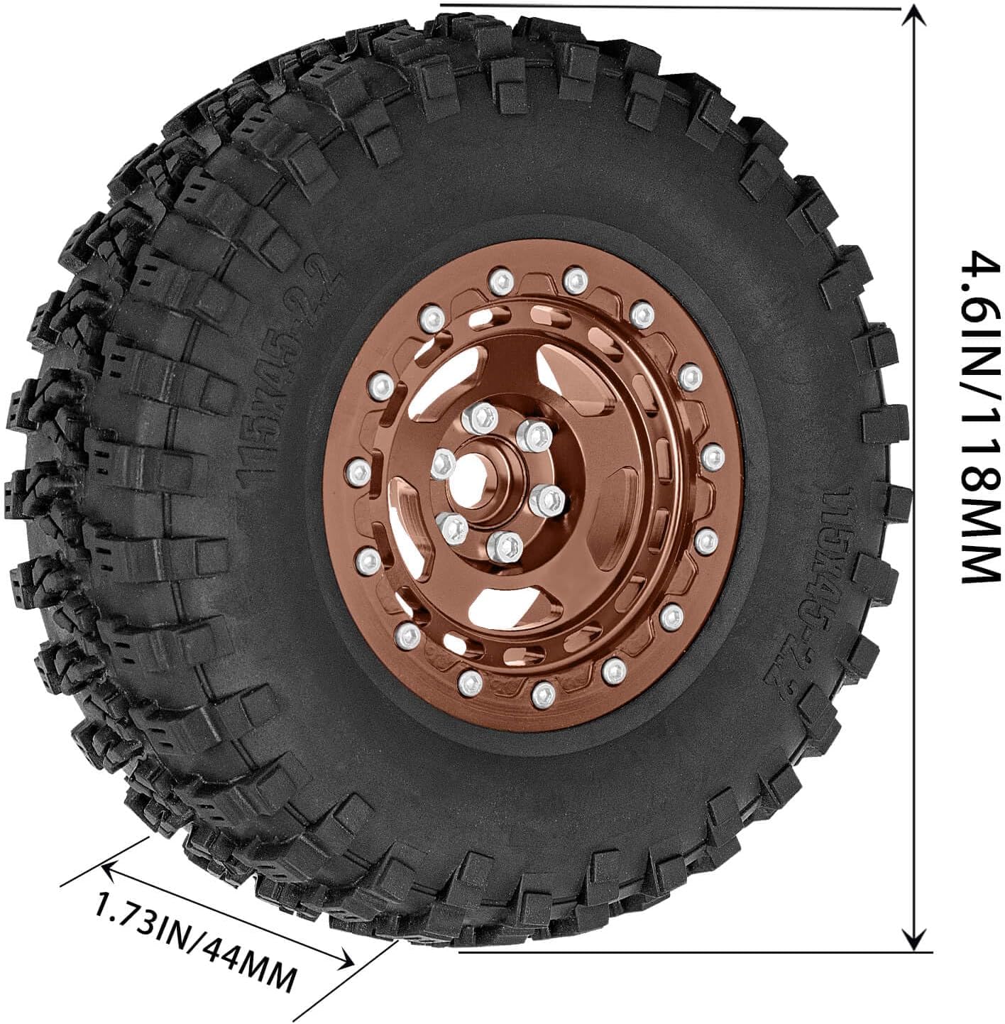 Aluminium 2.2in(115 * 45MM) Wheels&Wheel Rim Tires Beadlock Wheel Upgrades Part for 1/10 SCX10 SCX10II SCX10III 90046 TRX4 D90.Wheel Hub Rim.(4PCS).Bronze