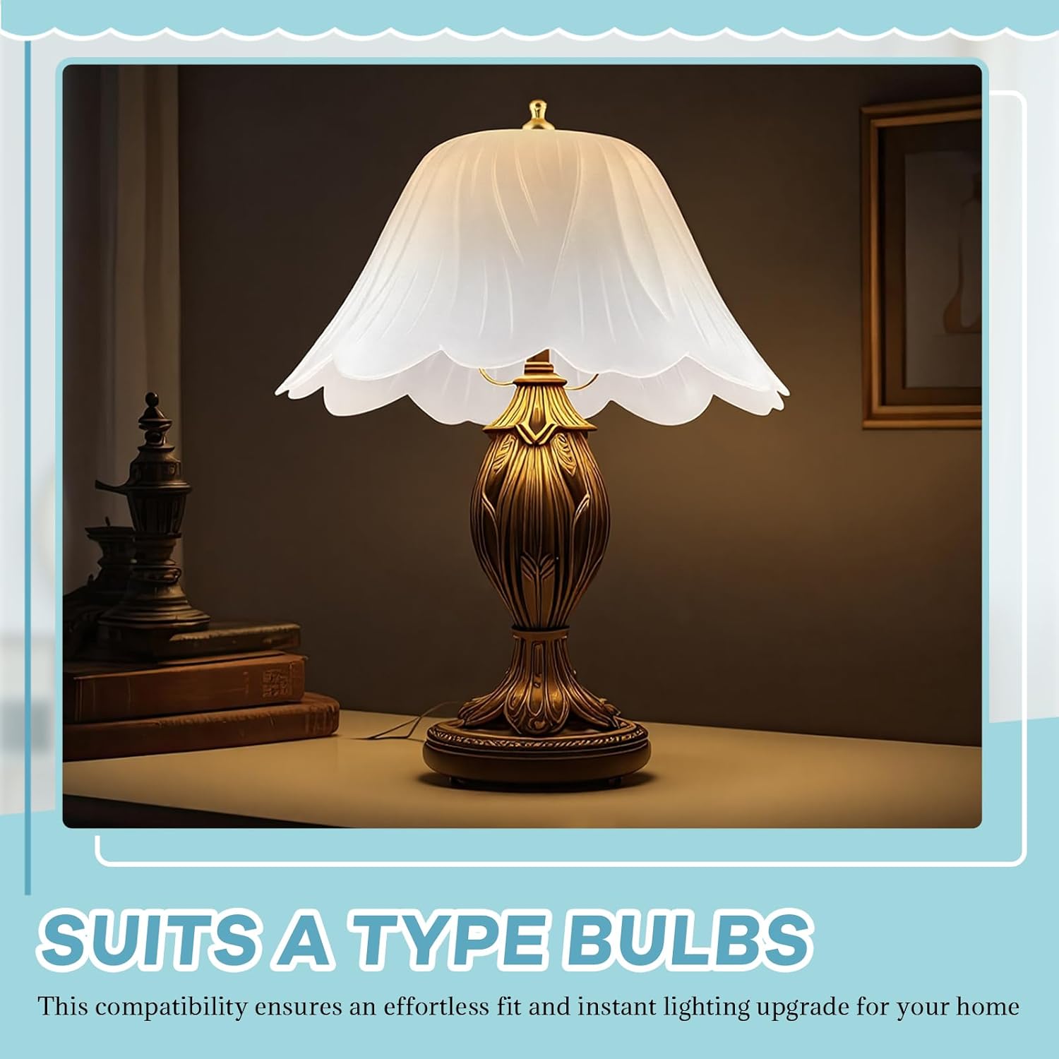 Marsui 4 Pcs Clip-on Dome Shade for a -type Bulb Light Cover 7 5/8" Diameter x 4 1/10" Height Lamp Shades Location Fixtures for Home Indoor White Finish (Flower,Gold Clip)