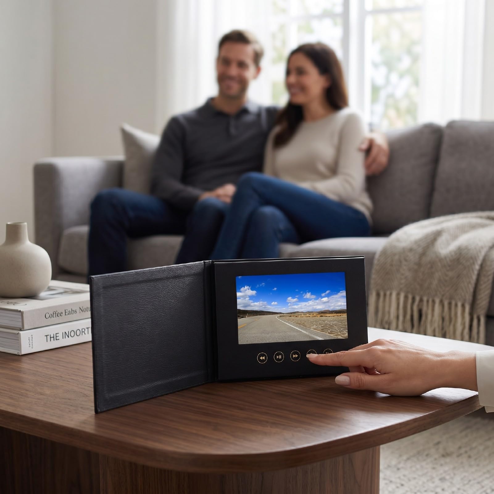 Jiawu 7-Zoll-Digital-Video-Grußkarte, Farbenfrohe Elektronische Broschüre mit Tragbarem Display für Hochzeiten und Geschäftsaktionen, PU-Material