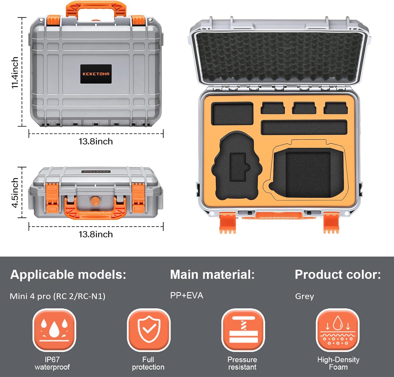Hard Case for DJI Mini 3 Pro/3/Mini 4 Pro, Waterproof Pressure Resistant Carrying Case Accessories - Fits Latest for DJI RC 2/RC (Only Case)